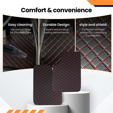 Premium Car Mats: High - Grade PU Leather Universal Fit Anti - Slip Car Foot Mats with Easy Maintenance, Interior - Enhancing Design for SUVs, Vans, Sedans, Trucks