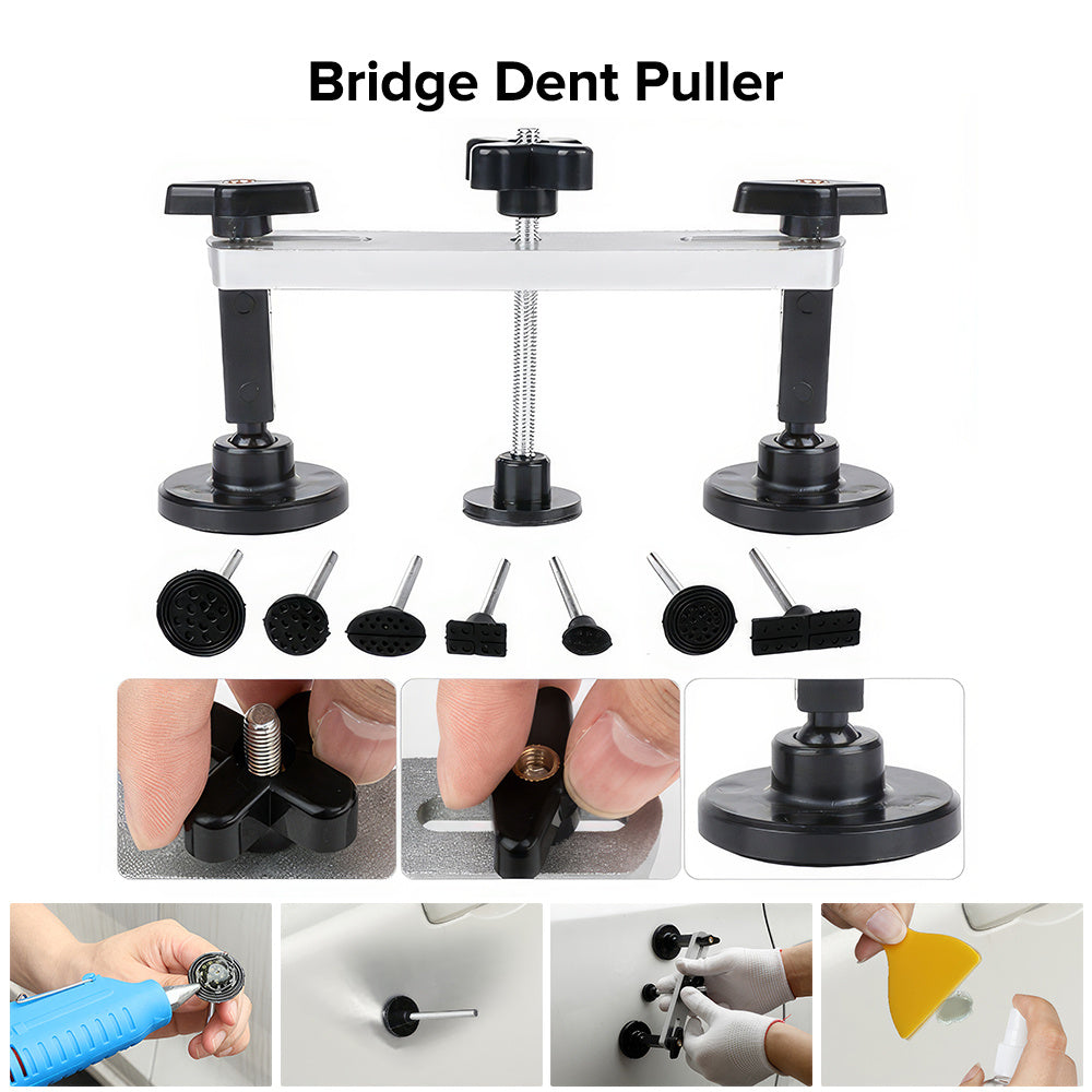 专业汽车无痕凹陷修复工具组，含金钩、桥式拉拔器等，高效修复钣金凹痕、冰雹与车门坑。不伤原漆，操作精准，适用于多种车型与凹痕尺寸，是DIY车主的理想之选。