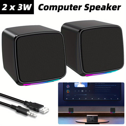 （音效升级）E-1078 USB 有线迷你音箱套装 | USB 供电台式电脑音箱 | 3.5 毫米 AUX 输入 | 兼容 PC、笔记本电脑、平板电脑和手机 | 快速音量控制