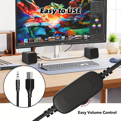 （音效升级）E-1078 USB 有线迷你音箱套装 | USB 供电台式电脑音箱 | 3.5 毫米 AUX 输入 | 兼容 PC、笔记本电脑、平板电脑和手机 | 快速音量控制