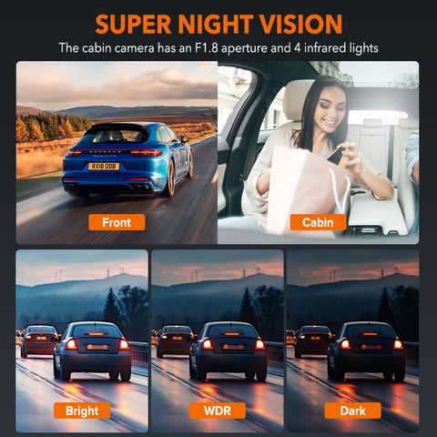 1080P汽车左前右后多通道行车记录仪，4镜头记录，左右镜头角度调节，内置FHD，夜视