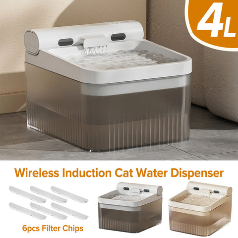4L Cordless Cat Water Fountain, Three Adjustable Modes, Home Cat Water Fountain with Motion Sensor and 6 Filters