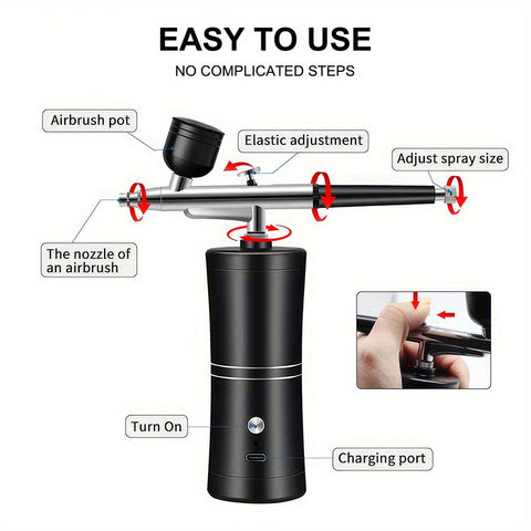 Rechargeable Air brush kit w/Air compressor 48PSI Airbrush for Nails Barber Cake