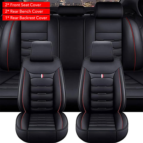 通用全套五座汽车座椅套，采用优质皮革制成，设计奢华，触感柔软，透气性好，适用于大多数轿车和SUV，尺寸详情请见图片