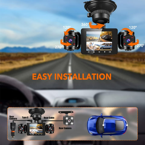 1080P汽车左前右后多通道行车记录仪，4镜头记录，左右镜头角度调节，内置FHD，夜视