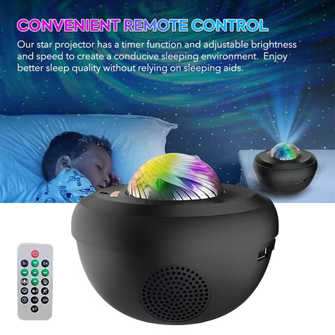 Galaxy Star Projector with Speaker, 21 Lighting Modes, Remote Control & Timer, Adjustable Brightness/Speed, Compact Portable for Bedroom/Party Decoration (White/Black)