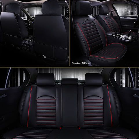 Universal 5 Seat Car Seat Cover, Full Set Luxury PU Leather Front Rear Cushion Protector Interior Decor Automotive Seat Covers Accessories for for Car Sedan SUV Pick-up Truck Hatchback