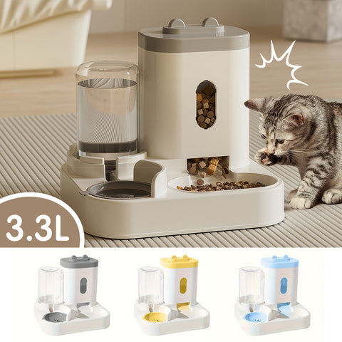 Cat Feeder and Gravity Drinker, 3.3L 2-in-1 Automatic Pet Drinker Detachable Set Pet Food Storage Suitable for Small Dogs and Cats