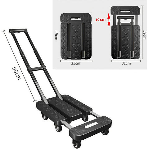Black Foldable portable trolley, anti-slip texture, foldable carrying trolley, 270KG trolley, equipped with 6 wheels and elastic cord, suitable for luggage, travel, handling, shopping, and office use