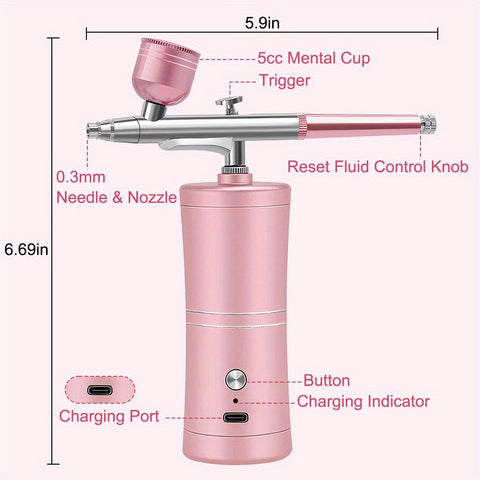 Rechargeable Air brush kit w/Air compressor 48PSI Airbrush for Nails Barber Cake