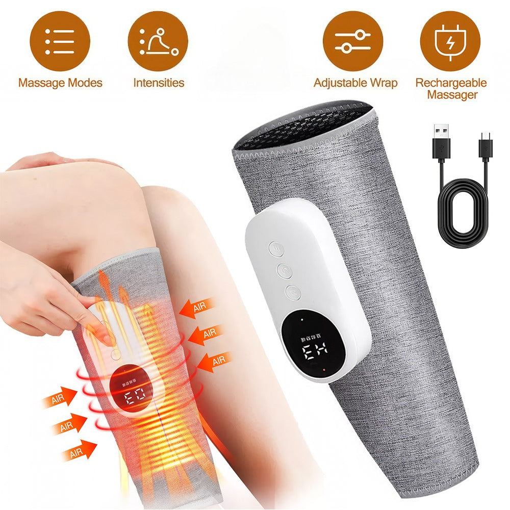 Adjustable calf massager, portable leg massager, relieves pain, 3 intensity levels, 3 modes, calf air pressure massager, gray