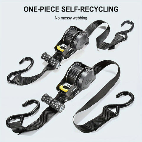 1/2 piece automatic retractable ratchet rope, maximum breaking strength 1500 lbs, with soft handle and S-hook, suitable for cargo transport, motorcycle handling and securing