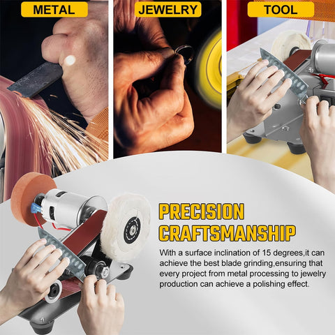 3-In-1 Mini Belt Sander 15° Knife Sharpener - Electric Bench Grinder Buffer Polisher, 7-Speed (4000-9000rpm) Forward/Reverse, All-Copper Motor & Anti-Vibration Design for Metal Wood DIY Handcraft