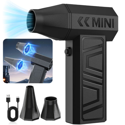 140G强力USB充电吹风机：采用强劲马达，风速达13万转/分，配备4档风力调节与磁性喷嘴。轻巧便携，可清洁设备、生火烧烤、充气及宠物毛发。