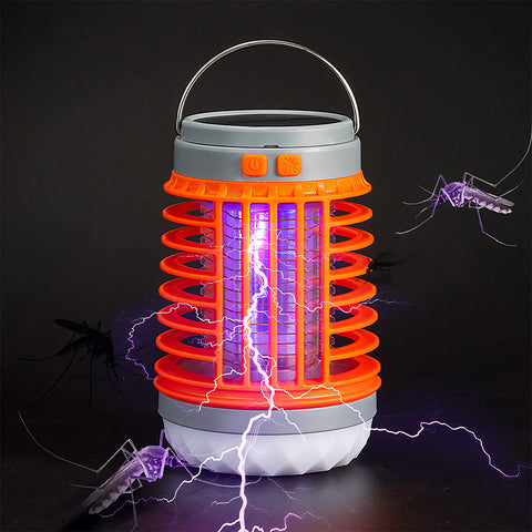 Solar Camping Lamp, LED Electric Shock Mosquito Killer Lamp, Portable Suitable for the Home Garden, Camping, and Picnic (Orange)