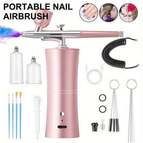 Rechargeable Air brush kit w/Air compressor 48PSI Airbrush for Nails Barber Cake