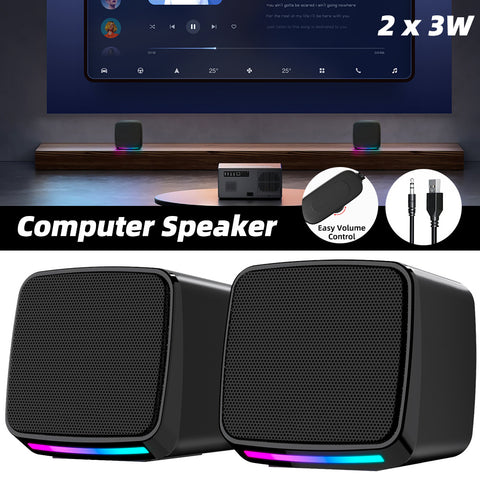 （音效升级）E-1078 USB 有线迷你音箱套装 | USB 供电台式电脑音箱 | 3.5 毫米 AUX 输入 | 兼容 PC、笔记本电脑、平板电脑和手机 | 快速音量控制