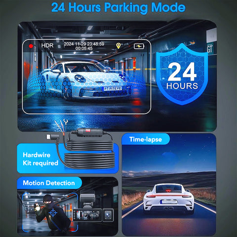 前后内置三通道行车记录仪，适用于汽车，1080P三摄像头行车记录仪，配备红外夜视、循环录像、HDR重力传感器和24小时停车监控