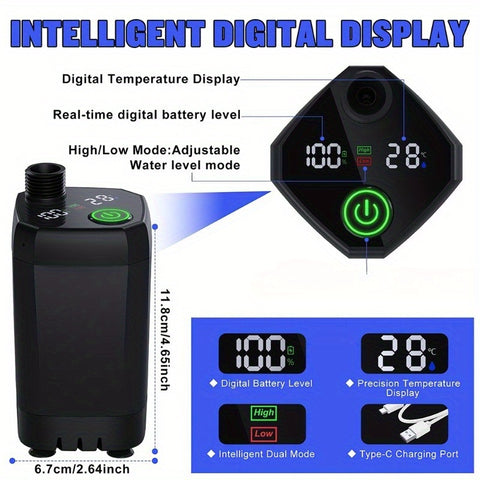 带LED智能显示屏的便携式露营淋浴，6000mAh可充电户外露营泵，4种喷雾模式，适用于徒步、房车旅行，汽车、宠物清洁