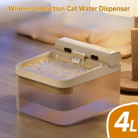 4L Cordless Cat Water Fountain, Three Adjustable Modes, Home Cat Water Fountain with Motion Sensor and 6 Filters