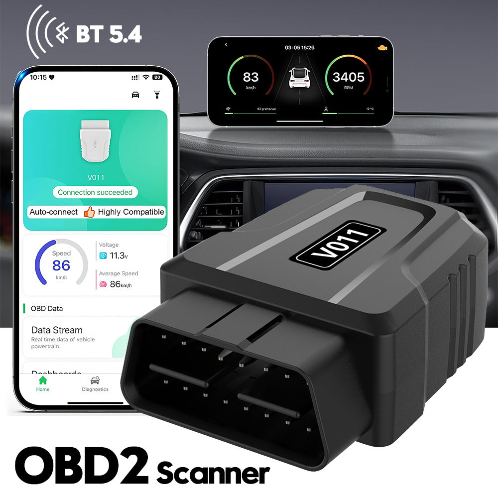 V011 BT 5.4 OBD2 Scanner Supports 9 Protocols Read Clear Engine Light Real-Time Data 96% Vehicle Compatibility Multilingual Easy DIY Car Diagnostics