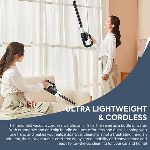 PEPWELL Handheld Vacuum Cordless, 10-20KPA Vacuum Cleaner and Air Duster, 120W High Power Wet and Dry Handheld Car Vacuum Cleaner with Multi-Nozzles for Car, Home, Office, Pet