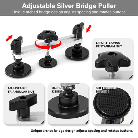 专业汽车无痕凹陷修复工具组，含金钩、桥式拉拔器等，高效修复钣金凹痕、冰雹与车门坑。不伤原漆，操作精准，适用于多种车型与凹痕尺寸，是DIY车主的理想之选。