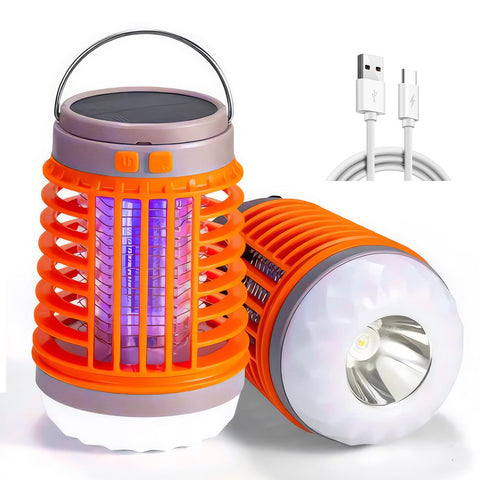 Solar Camping Lamp, LED Electric Shock Mosquito Killer Lamp, Portable Suitable for the Home Garden, Camping, and Picnic (Orange)