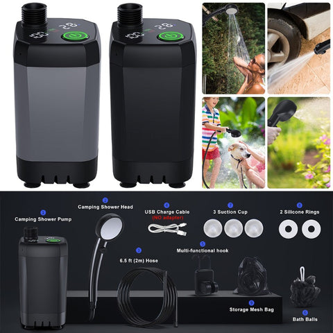 带LED智能显示屏的便携式露营淋浴，6000mAh可充电户外露营泵，4种喷雾模式，适用于徒步、房车旅行，汽车、宠物清洁