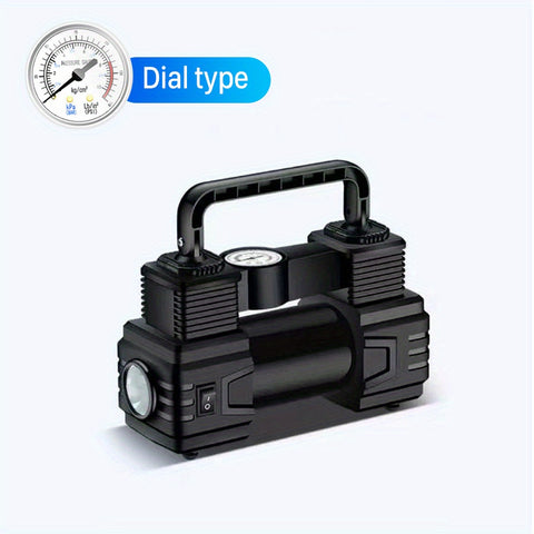 车载充气泵，最大胎压150 PSI，可在90秒内为4个汽车轮胎充气，配备3个不同型号的充气嘴，支持自动充气和自动停止功能