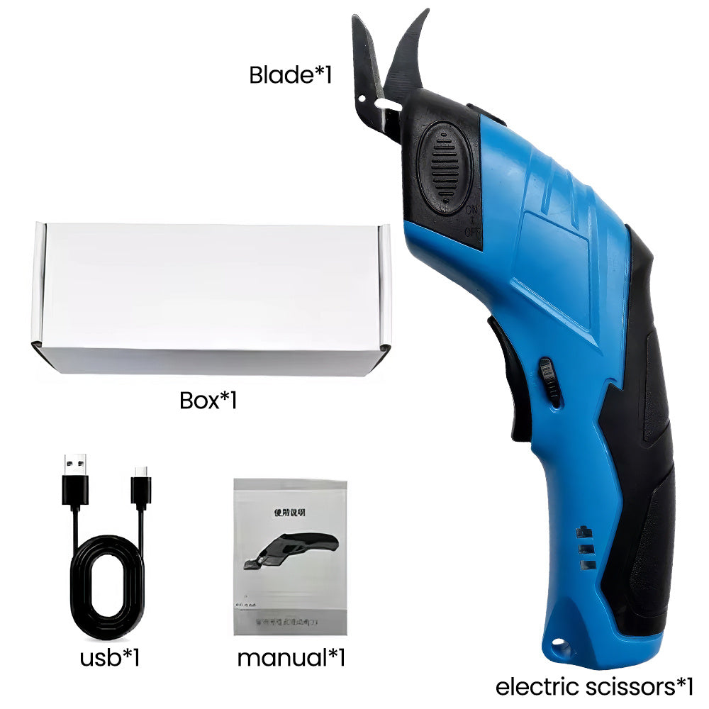 可充电便携式电动剪刀 | 3.6V USB供电 | 侧置备用双重锁 | 适用于纸板、皮革、塑料垫、地毯、毛毡等材质 | 是送给男士、女士、设计师、裁缝、DIY爱好者、手工艺者的理想圣诞礼物 | 蓝色