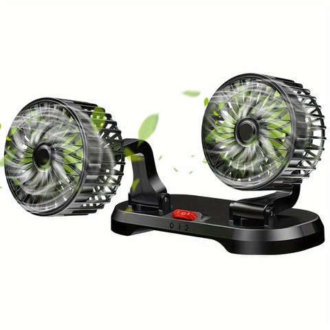 夏日车内救星！双头 USB 车载风扇，强劲降温。风速可调，底座 360°、夹子 90° 旋转，紧凑适配汽车、SUV、卡车，实用便携，舒适度拉满