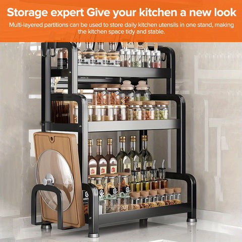 VIVI-8-piece Kitchen Storage Rack, Can Be Used as Countertop Spice Holder, Saves Storage Space, Features a 3-Layer Design, Easy to Install