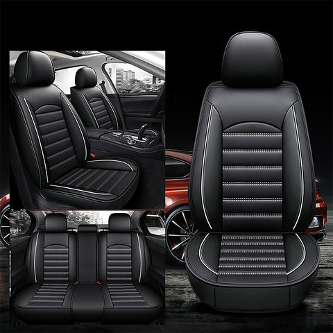 Universal 5 Seat Car Seat Cover, Full Set Luxury PU Leather Front Rear Cushion Protector Interior Decor Automotive Seat Covers Accessories for for Car Sedan SUV Pick-up Truck Hatchback