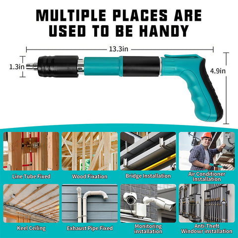五档可调混凝土射钉枪套装——配100枚专业钢钉 0.1秒轻松穿透3mm钢板 军工级双消音设计低噪安全 附全套防护装备 适用于钢材/砖墙/木材等多种基材