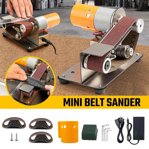 3-In-1 Mini Belt Sander 15° Knife Sharpener - Electric Bench Grinder Buffer Polisher, 7-Speed (4000-9000rpm) Forward/Reverse, All-Copper Motor & Anti-Vibration Design for Metal Wood DIY Handcraft