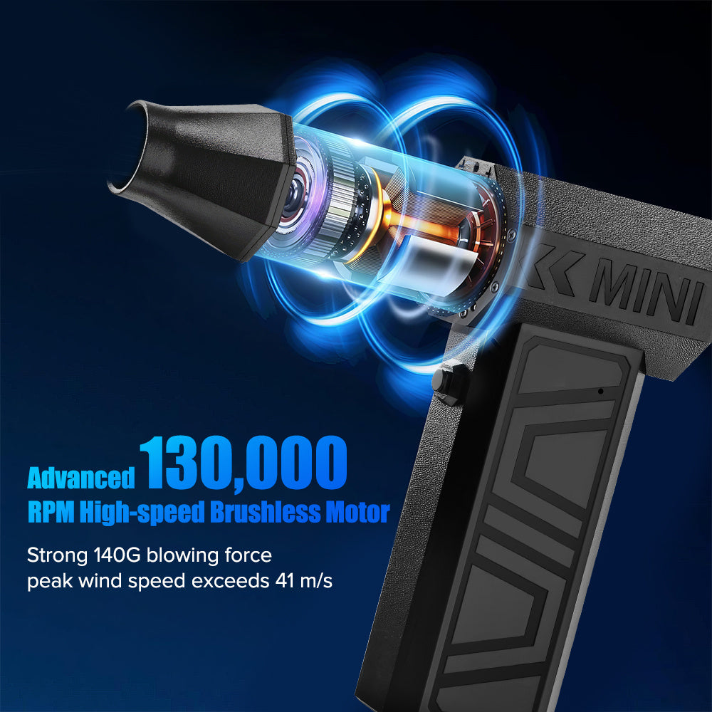 140G强力USB充电吹风机：采用强劲马达，风速达13万转/分，配备4档风力调节与磁性喷嘴。轻巧便携，可清洁设备、生火烧烤、充气及宠物毛发。
