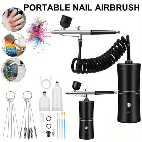 Rechargeable Air brush kit w/Air compressor 48PSI Airbrush for Nails Barber Cake