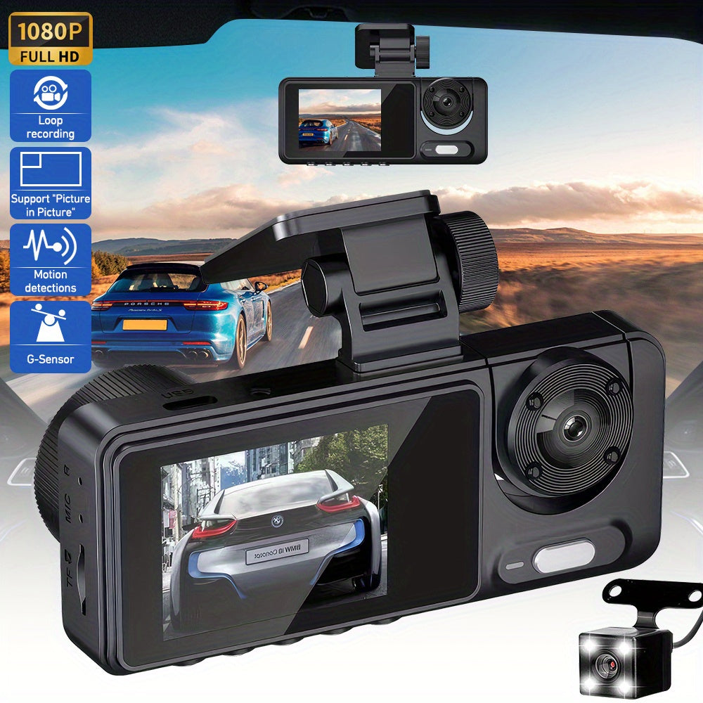 1080P Full Car Dash Camera - 前后视图、夜视、24 小时停车模式、G 传感器、运动检测