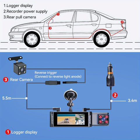 FHD 1080P Wifi Triple Screens Dash Cam 3 Channel for Cars Front/Inside/Rear View Camera 3.16 inch Screen DVR Camera Video Recorder Driving Recorder Loop Recording Night Vision G-sensor