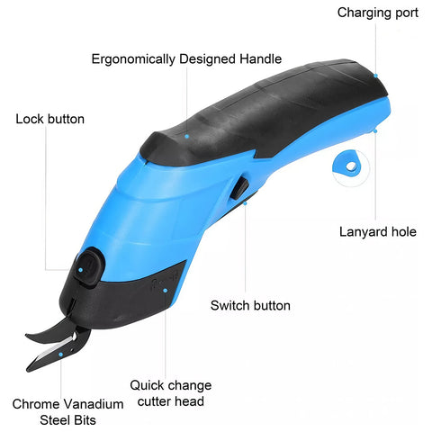 可充电便携式电动剪刀 | 3.6V USB供电 | 侧置备用双重锁 | 适用于纸板、皮革、塑料垫、地毯、毛毡等材质 | 是送给男士、女士、设计师、裁缝、DIY爱好者、手工艺者的理想圣诞礼物 | 蓝色