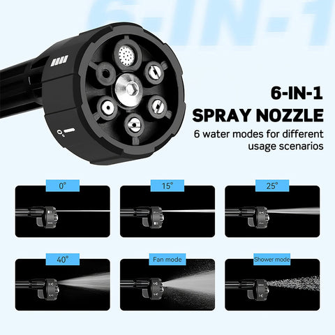 Portable Cordless Pressure Washer Electric Power Jet Water Wash Cleaner with Rechargeable 6-in-1 Nozzle Compatible with Makita Battery Car Washer Gun