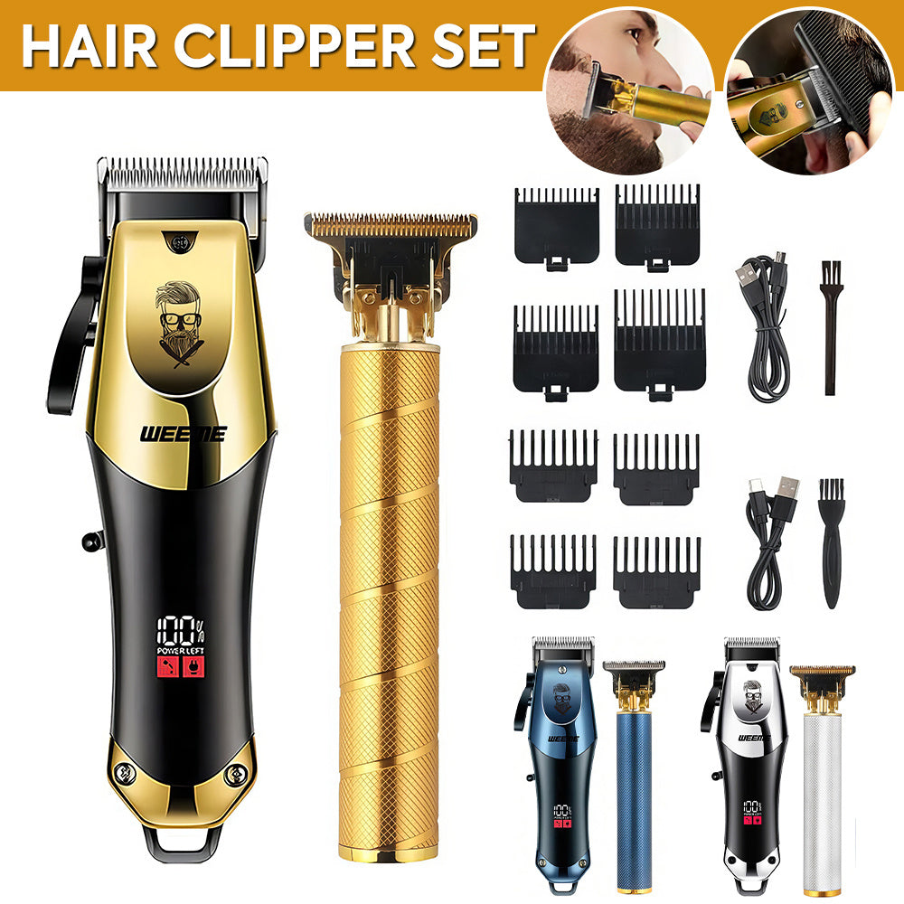 Professional Cordless Men's Grooming Hair Clipper Set - USB (Type - C) Rechargeable, with LED Display for Battery Status, Washable for Easy Cleaning, Fine Carving Capability, 8 Guide Combs Included, Comfortable Design for Short/Fine Hair
