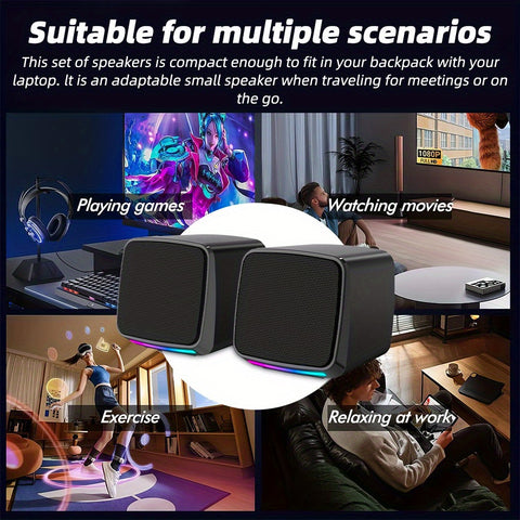 （音效升级）E-1078 USB 有线迷你音箱套装 | USB 供电台式电脑音箱 | 3.5 毫米 AUX 输入 | 兼容 PC、笔记本电脑、平板电脑和手机 | 快速音量控制