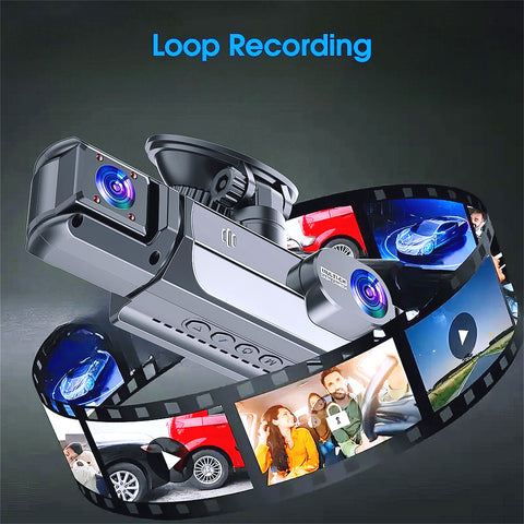 安全出行的好帮手！全新升级的三摄像头行车记录仪，配备4个红外驾驶室灯和清晰的夜视功能，内置重力传感器和循环录像功能，非常适合Uber、Lyft和出租车等共享出行司机