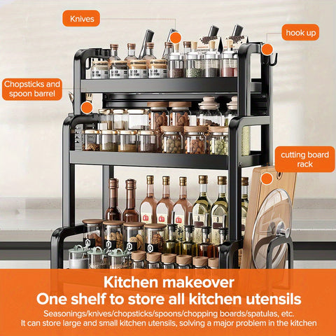 VIVI-8-piece Kitchen Storage Rack, Can Be Used as Countertop Spice Holder, Saves Storage Space, Features a 3-Layer Design, Easy to Install