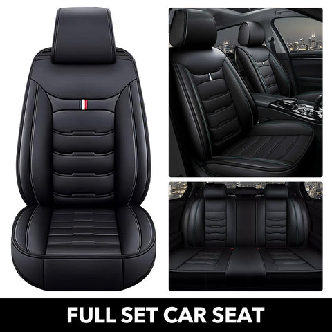 通用全套五座汽车座椅套，采用优质皮革制成，设计奢华，触感柔软，透气性好，适用于大多数轿车和SUV，尺寸详情请见图片
