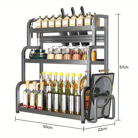 VIVI-8-piece Kitchen Storage Rack, Can Be Used as Countertop Spice Holder, Saves Storage Space, Features a 3-Layer Design, Easy to Install