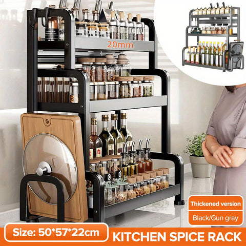 VIVI-8-piece Kitchen Storage Rack, Can Be Used as Countertop Spice Holder, Saves Storage Space, Features a 3-Layer Design, Easy to Install