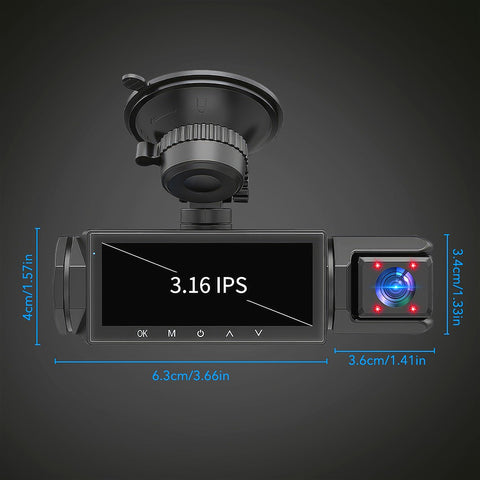 前后内置三通道行车记录仪，适用于汽车，1080P三摄像头行车记录仪，配备红外夜视、循环录像、HDR重力传感器和24小时停车监控